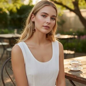 Vintage Olivewood Bead dangle Earrings Souvenir-Israel